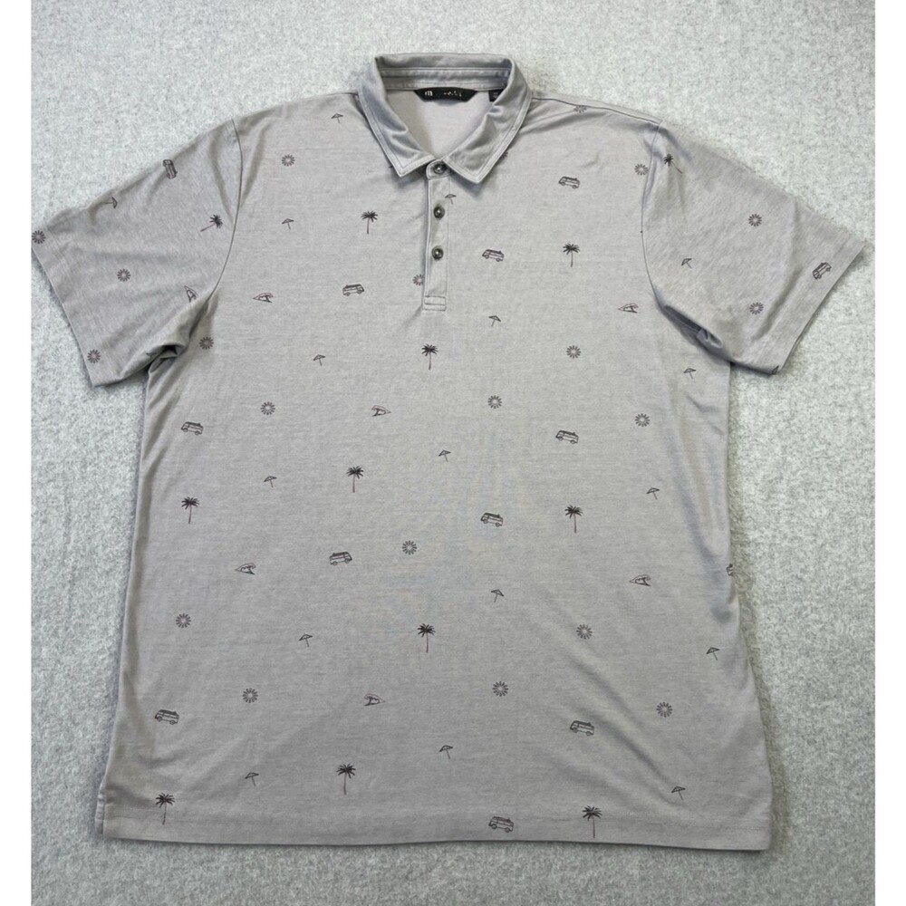 Travis Mathew Mens Drive Down Polo Shirt Gray 2XL XXL Short Sleeve Golf Preppy